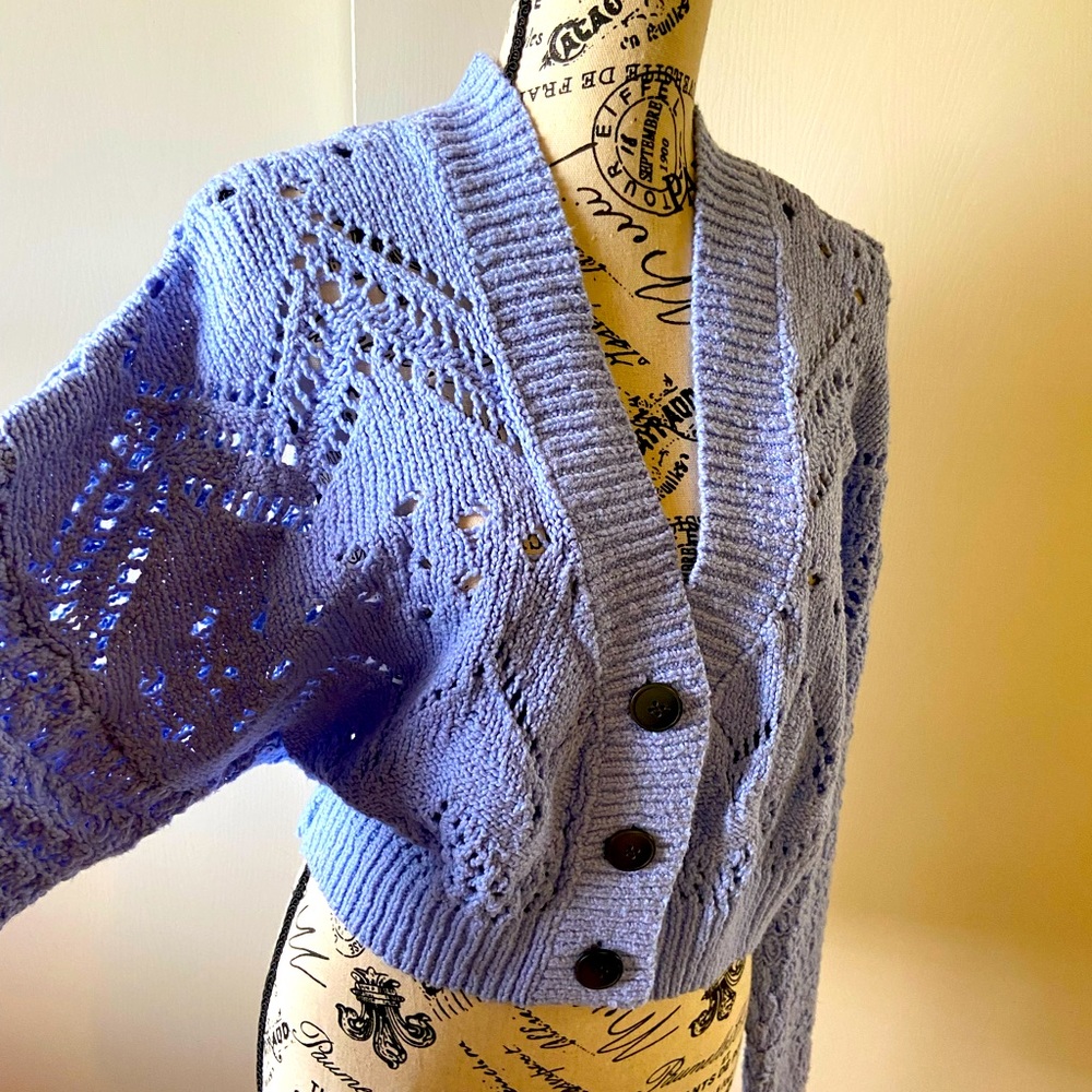NWOT free people cardigan in periwinkle blue three button front, gorgeous